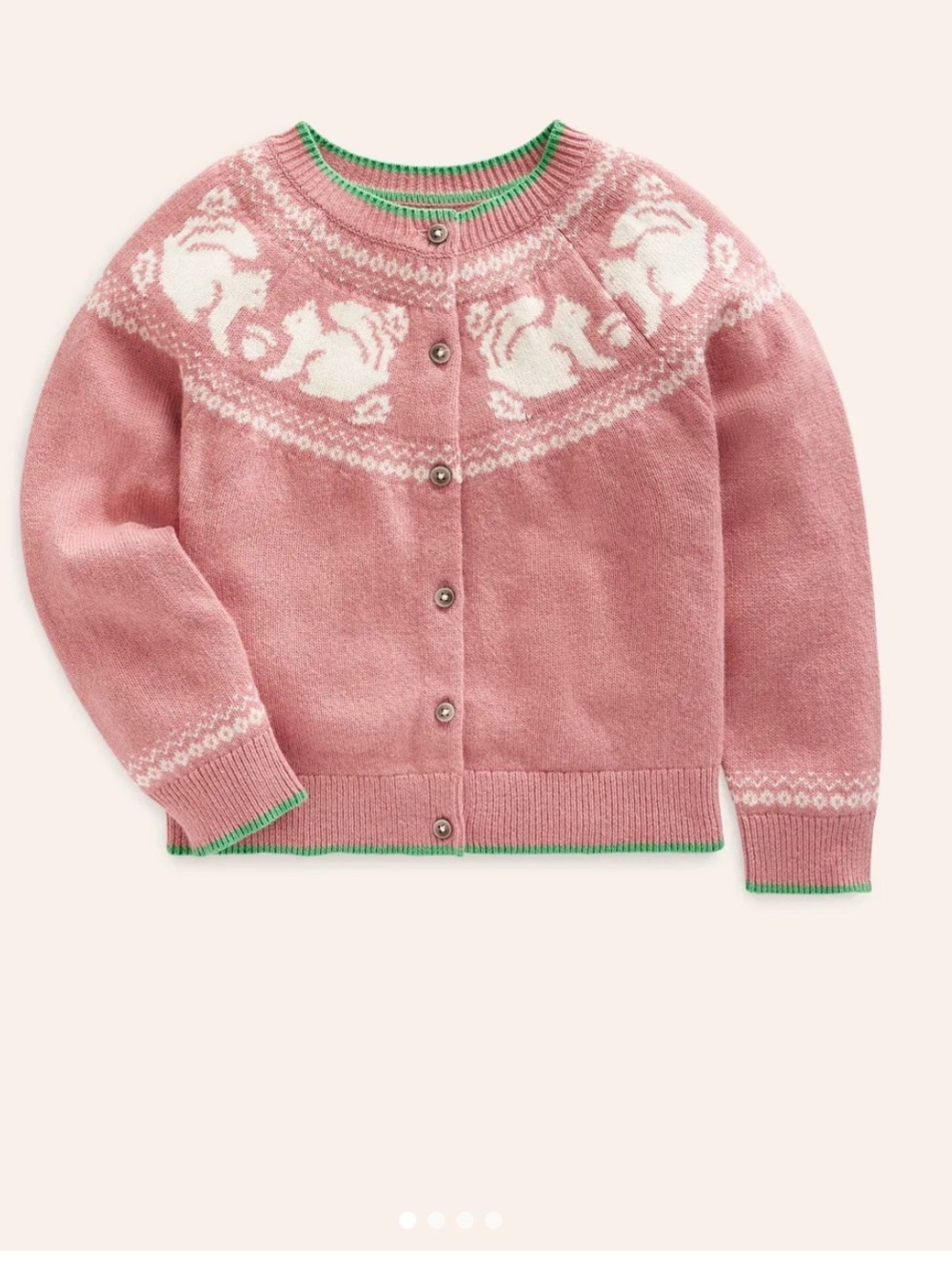Mini Boden Edie Fair Isle Squirrels Cardigan Rose Blush Pink 2-3 T